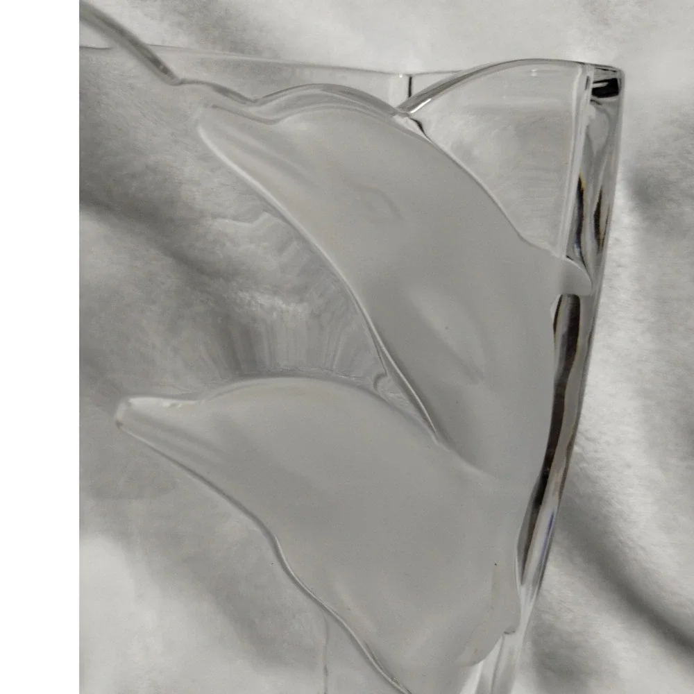 Dolphin Crystal Vase Large Heavy‎ Glass Coastal Nautical Decor Beach House